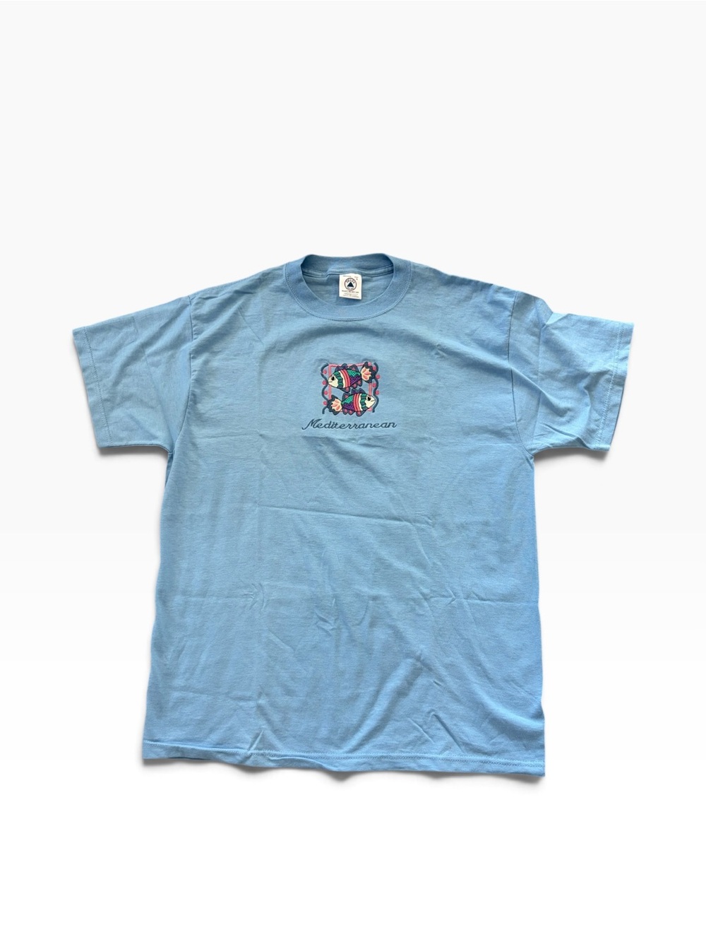 Vintage Delta Fish Mediterranean Light Blue Graphic Crewneck T-Shirt